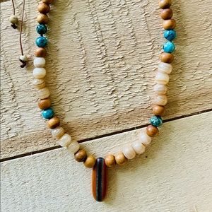 Adjustable Stone and Wood Necklace, handmade, New, and one of a kind